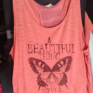 Aeropostale Coral Butterfly Graphic Tank Top